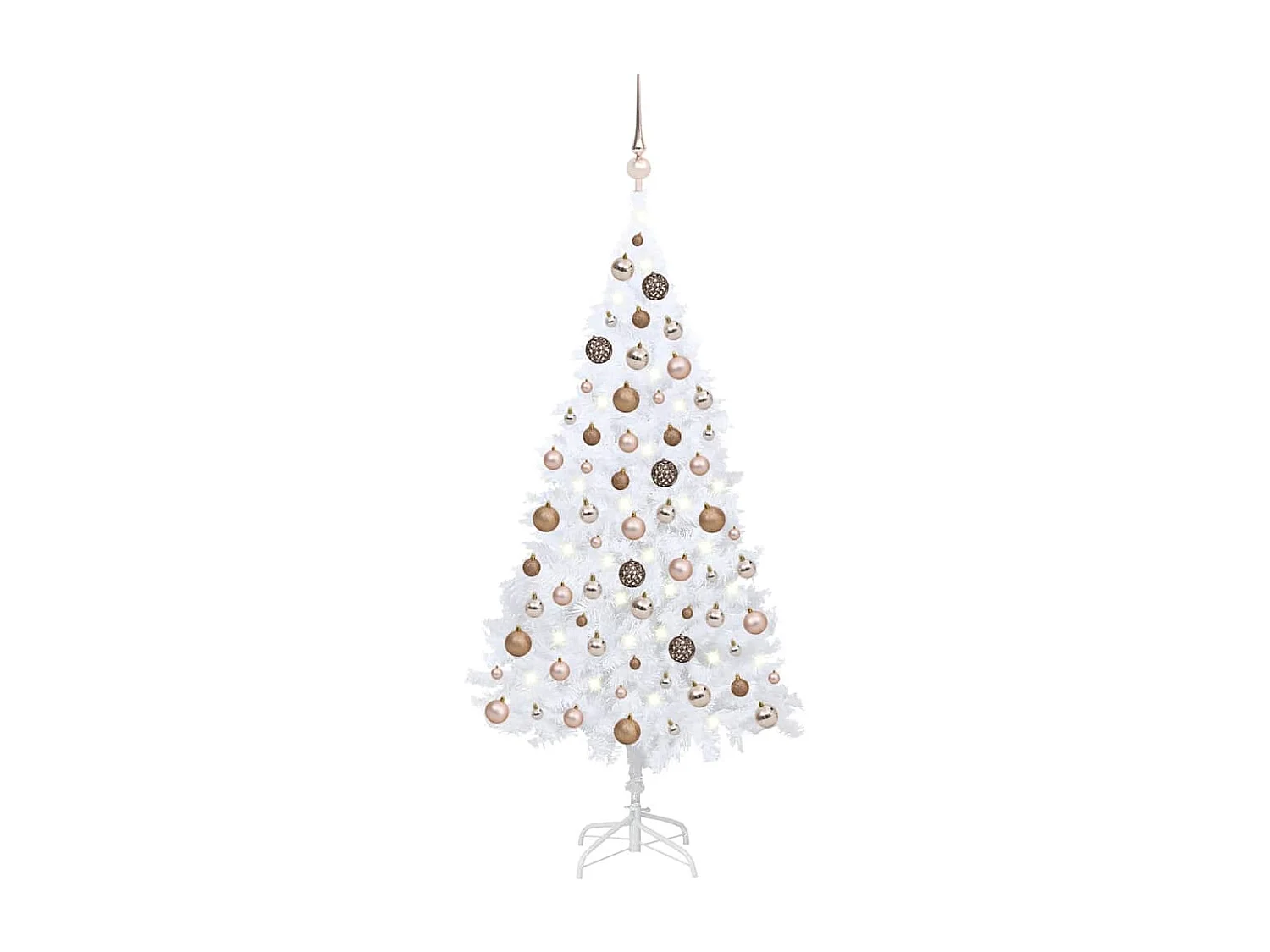 Arbre de Noël artificiel pré-éclairé et boules blanc 150 cm PVC