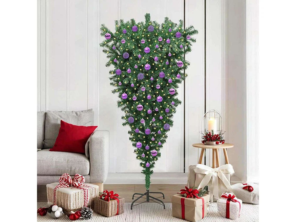 Sapin de Noël artificiel pré-éclairé à l'envers avec ensemble de boules