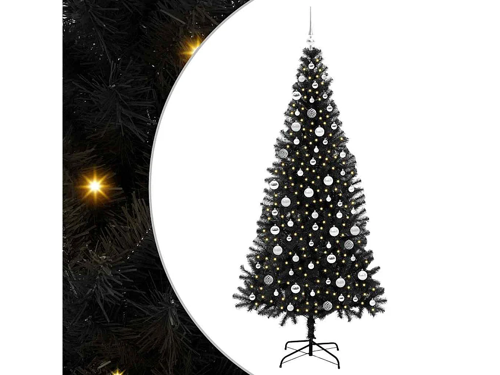 Sapin de Noël avec 300 LED avec support Noir 210 cm PVC