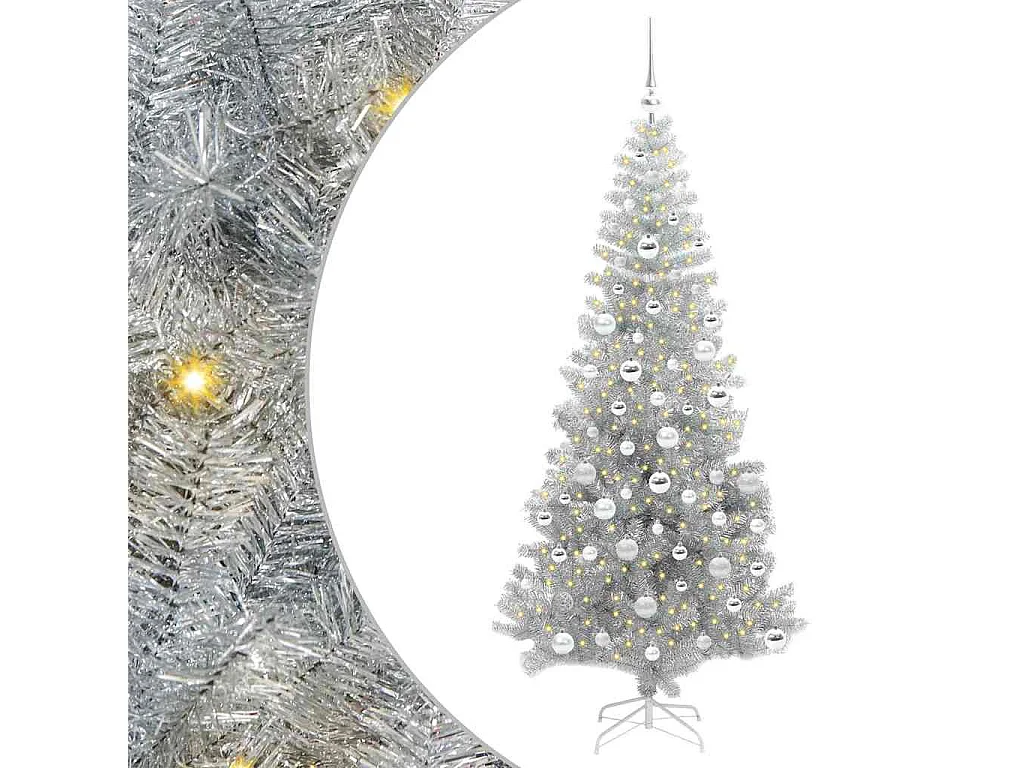 Weihnachtsbaum mit 300 LEDs mit Ständer Silber 180 cm PET