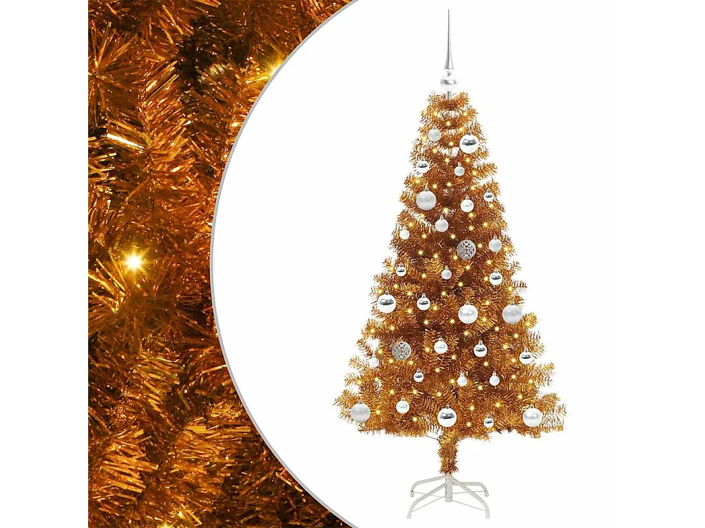 Sapin de Noël avec 150 LED avec support Doré 150 cm PET
