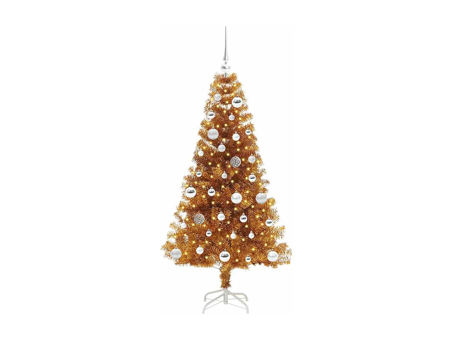 Sapin de Noël avec 150 LED avec support Doré 150 cm PET