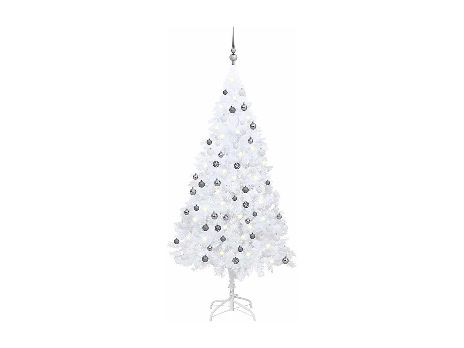 Voorverlichte kunstkerstboom met witte ballen 180 cm PVC