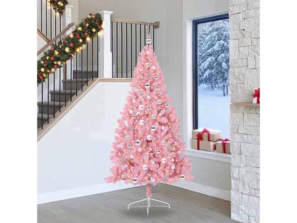 Sapin de Noël artificiel pré-éclairé Rose 240 cm PVC
