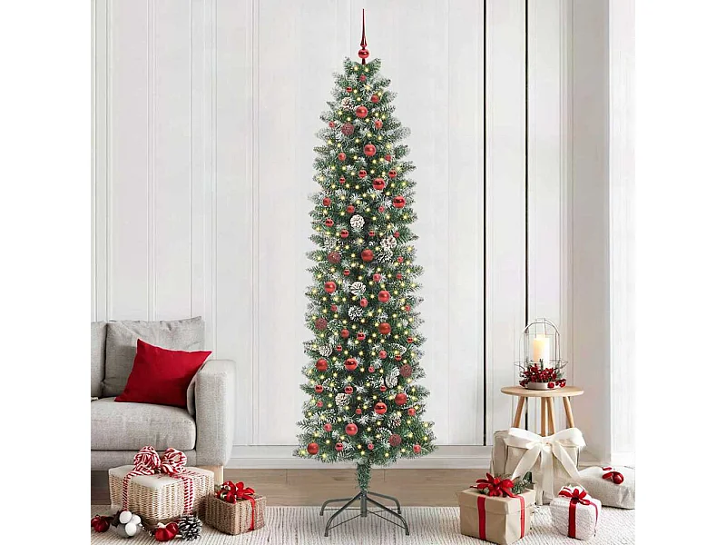 Albero di Natale artificiale sottile con 300 LED Verde e bianco 240 cm