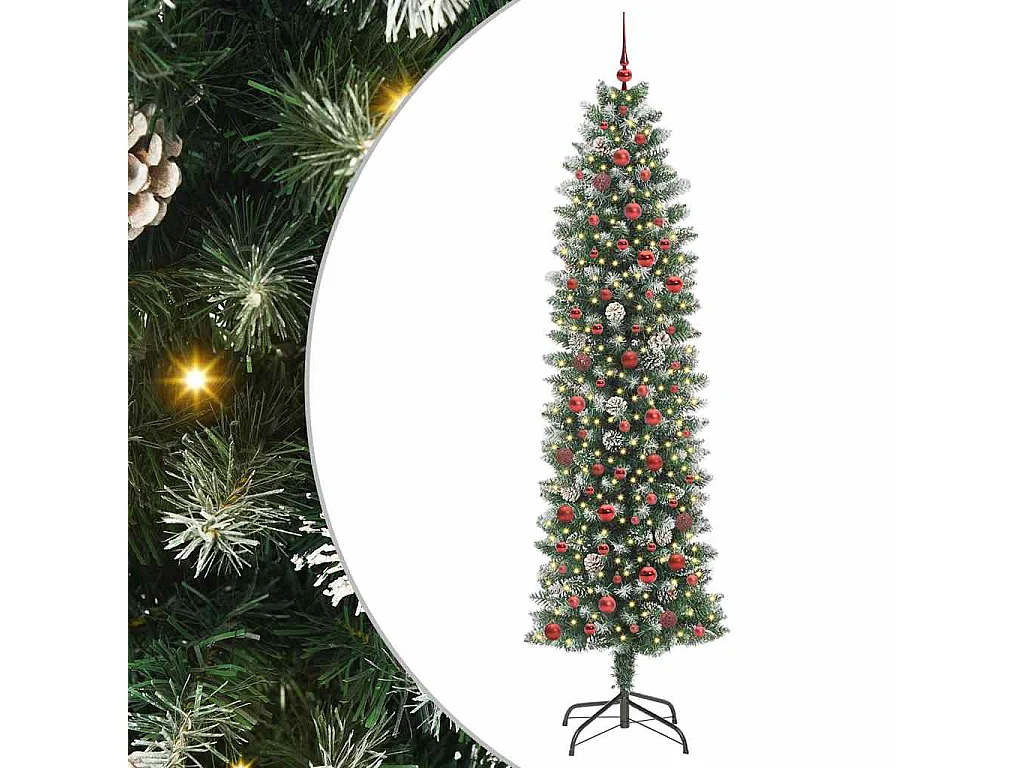 Albero di Natale artificiale sottile con 300 LED Verde e bianco 240 cm