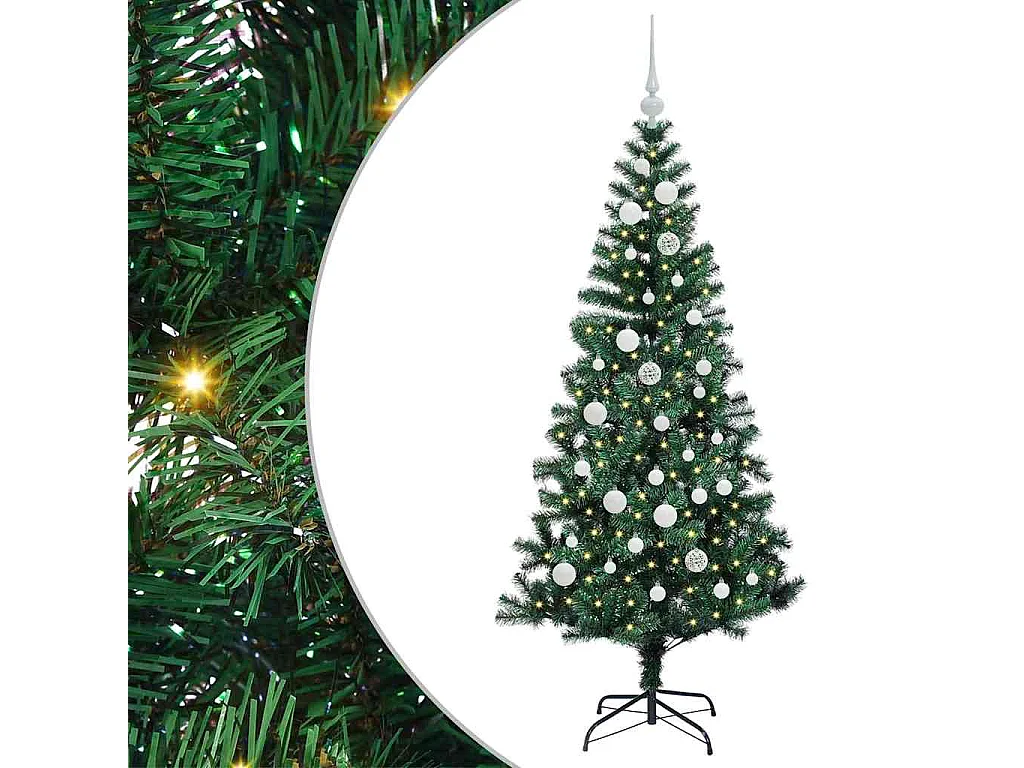 Albero di Natale artificiale preilluminato verde 150 cm PVC e metallo