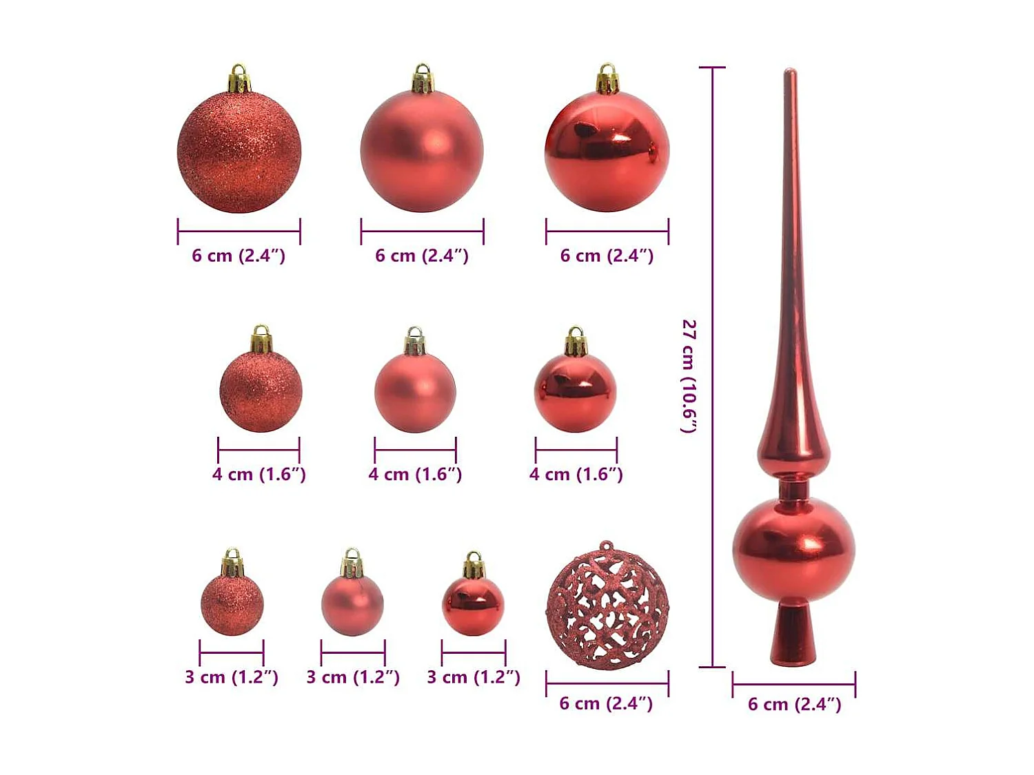 Ensemble de Boules de Noël avec 300 LED 120 pcs Rouge Plastique