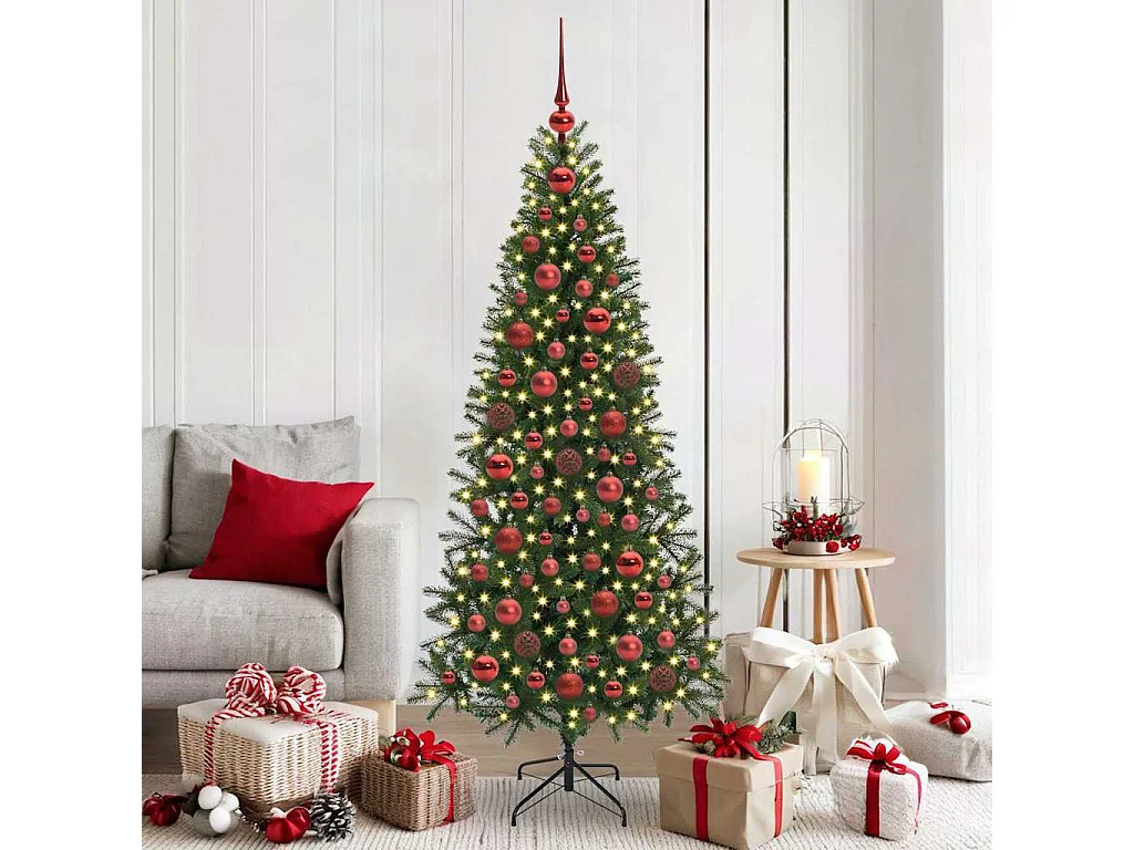 Set di palline di Natale con 300 LED, 120 pezzi, in plastica rossa