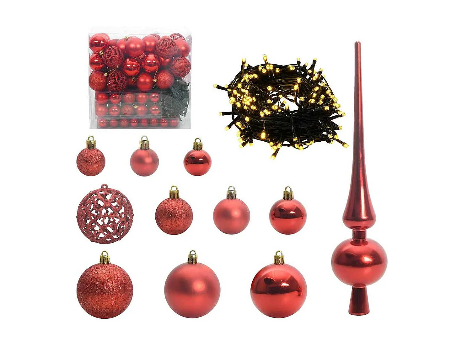 Set di palline di Natale con 300 LED, 120 pezzi, in plastica rossa