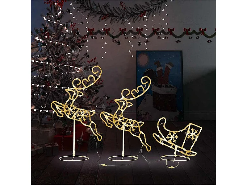Renne/traîneaux Noël volant Acrylique 260x21x87cm Blanc chaud
