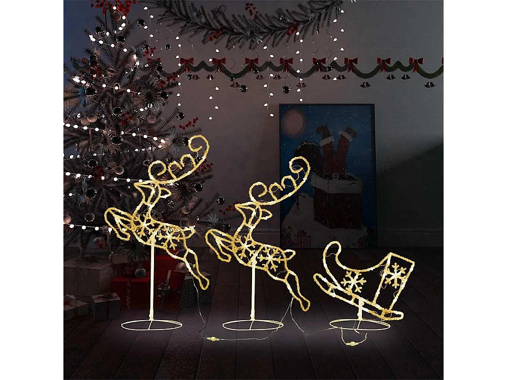 Renne/traîneaux Noël volant Acrylique 260x21x87cm Blanc chaud
