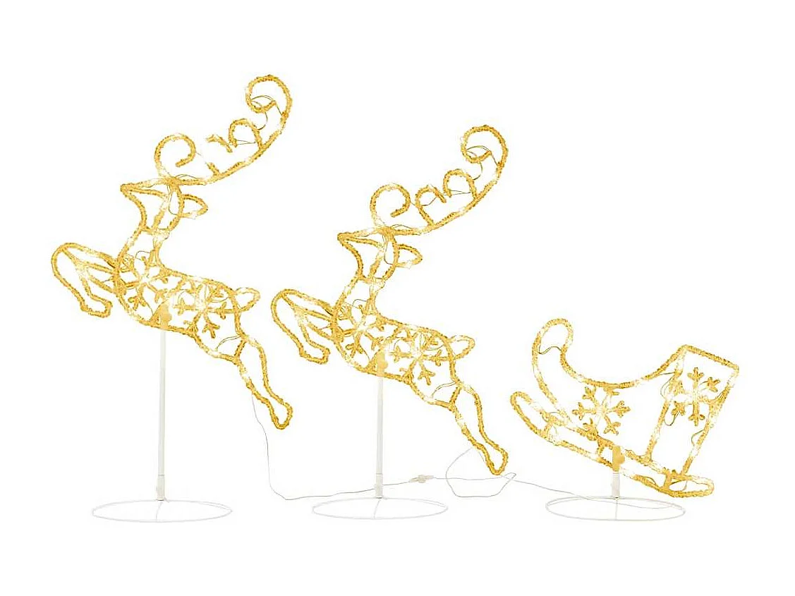 Renna/slitta di Natale volante in acrilico 260x21x87cm bianco caldo