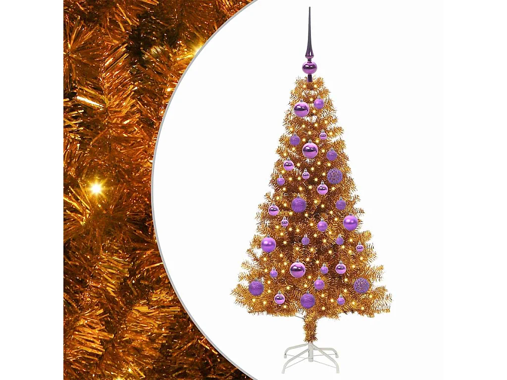 Sapin de Noël avec 150 LED avec support Doré 120 cm PET