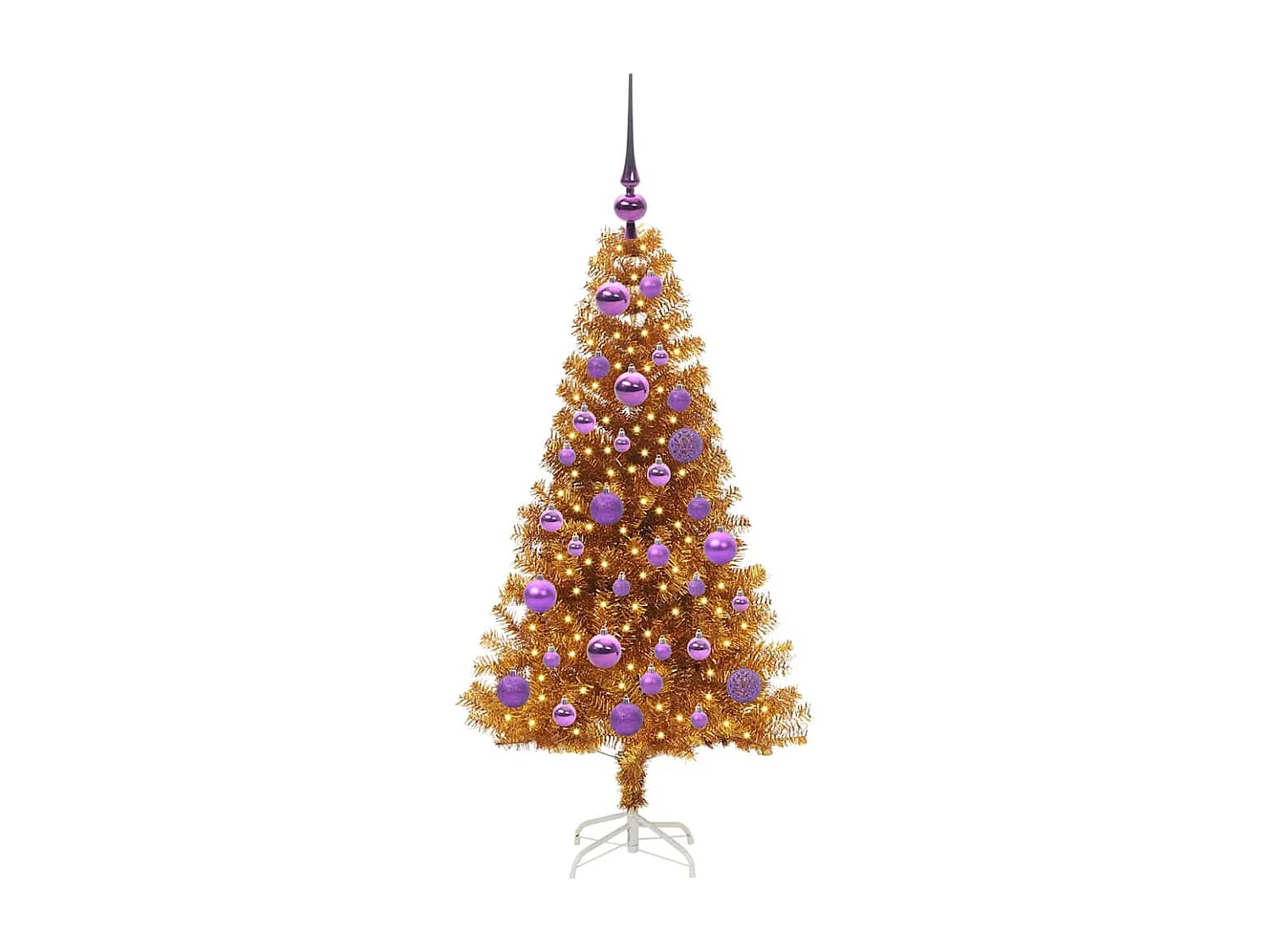 Sapin de Noël avec 150 LED avec support Doré 120 cm PET