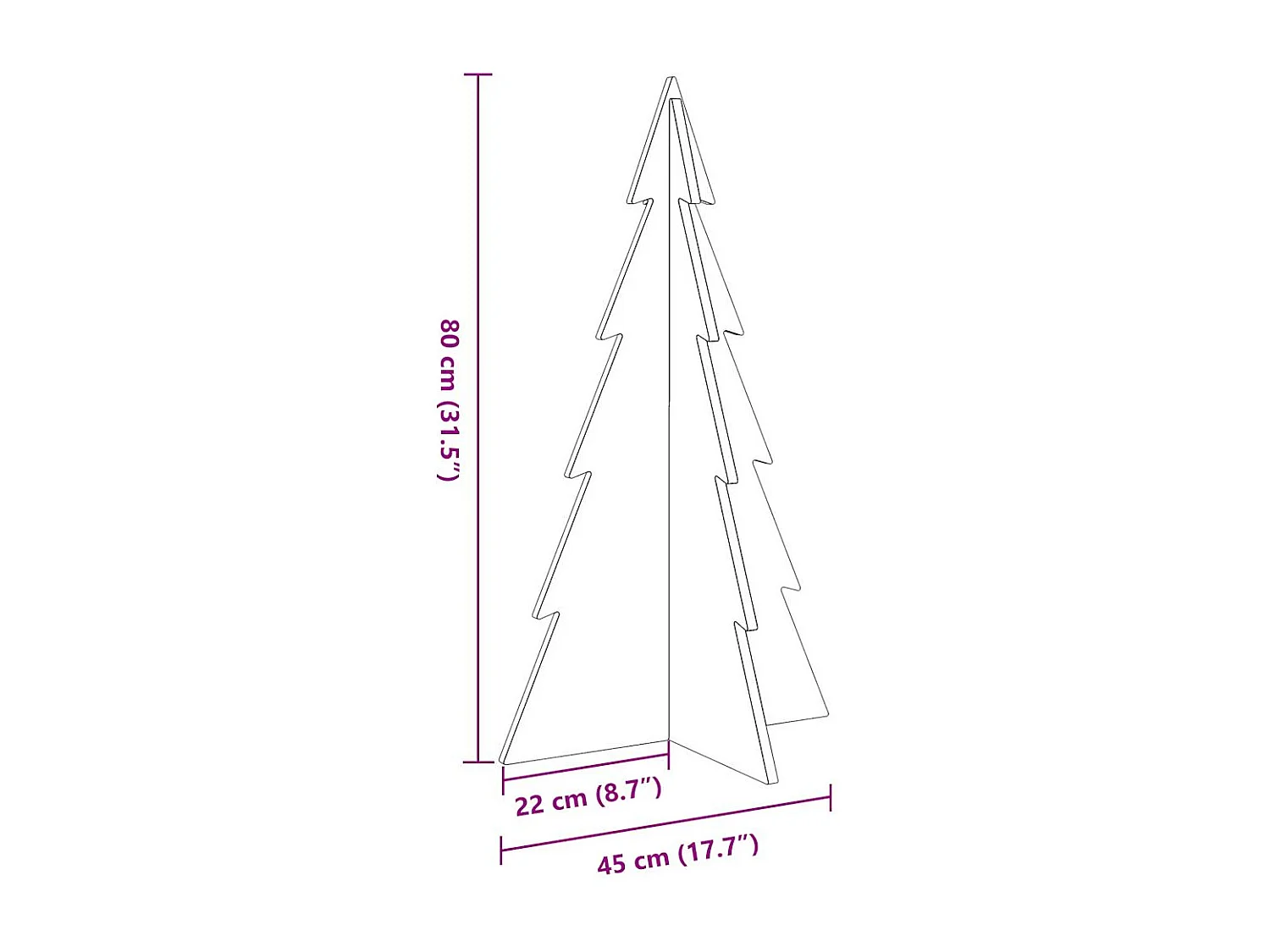 Albero di Natale in legno per decorazione bianco 80 cm pino massiccio