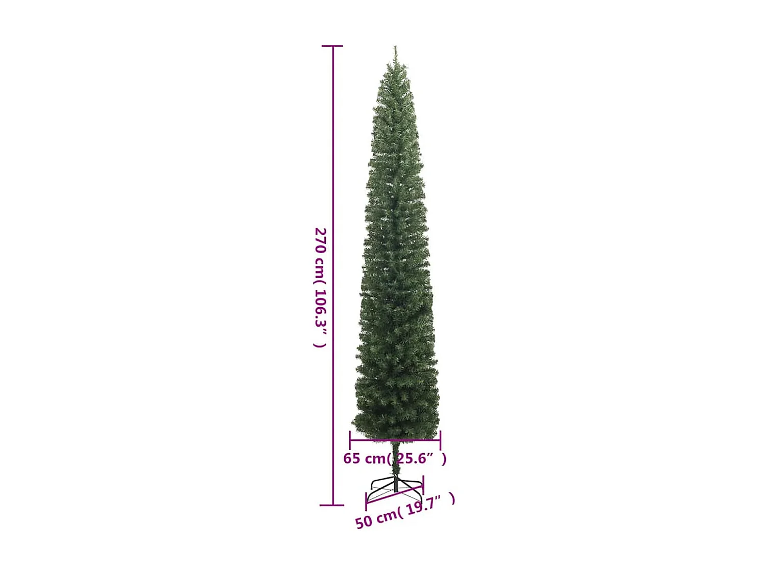 Sapin de Noël mince avec support 210 cm PVC