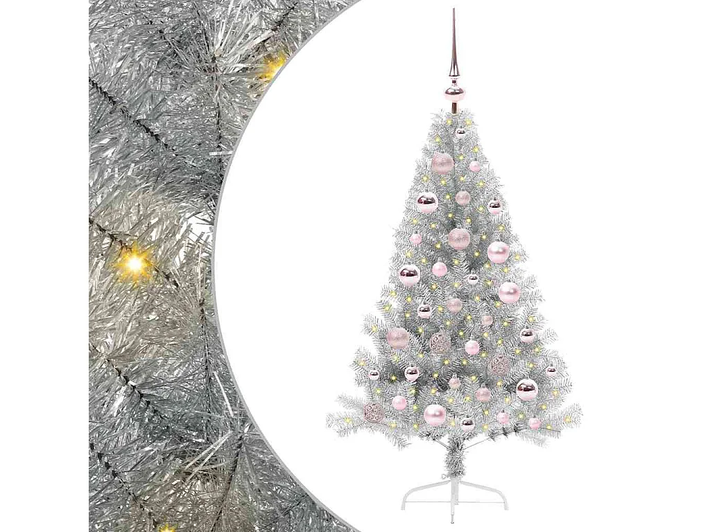 Sapin de Noël artificiel pré-éclairé Argent 120 cm PET