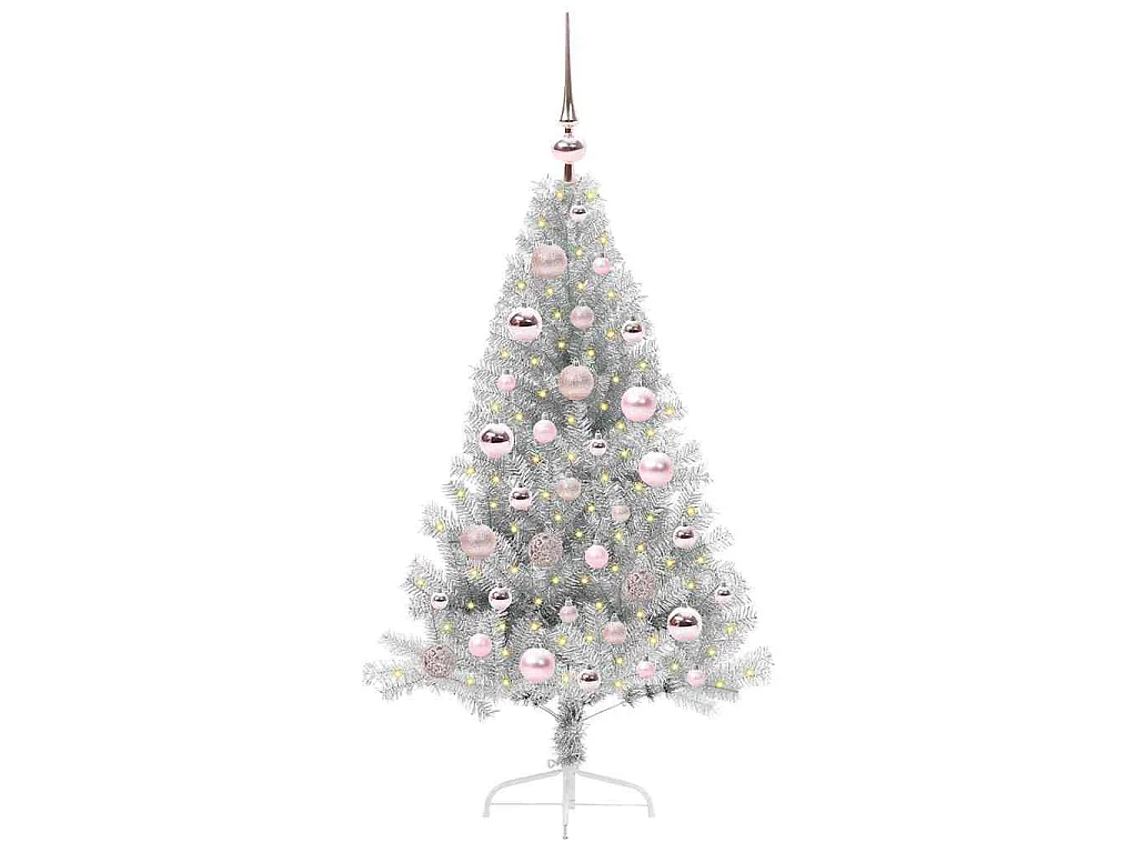 Sapin de Noël artificiel pré-éclairé Argent 120 cm PET