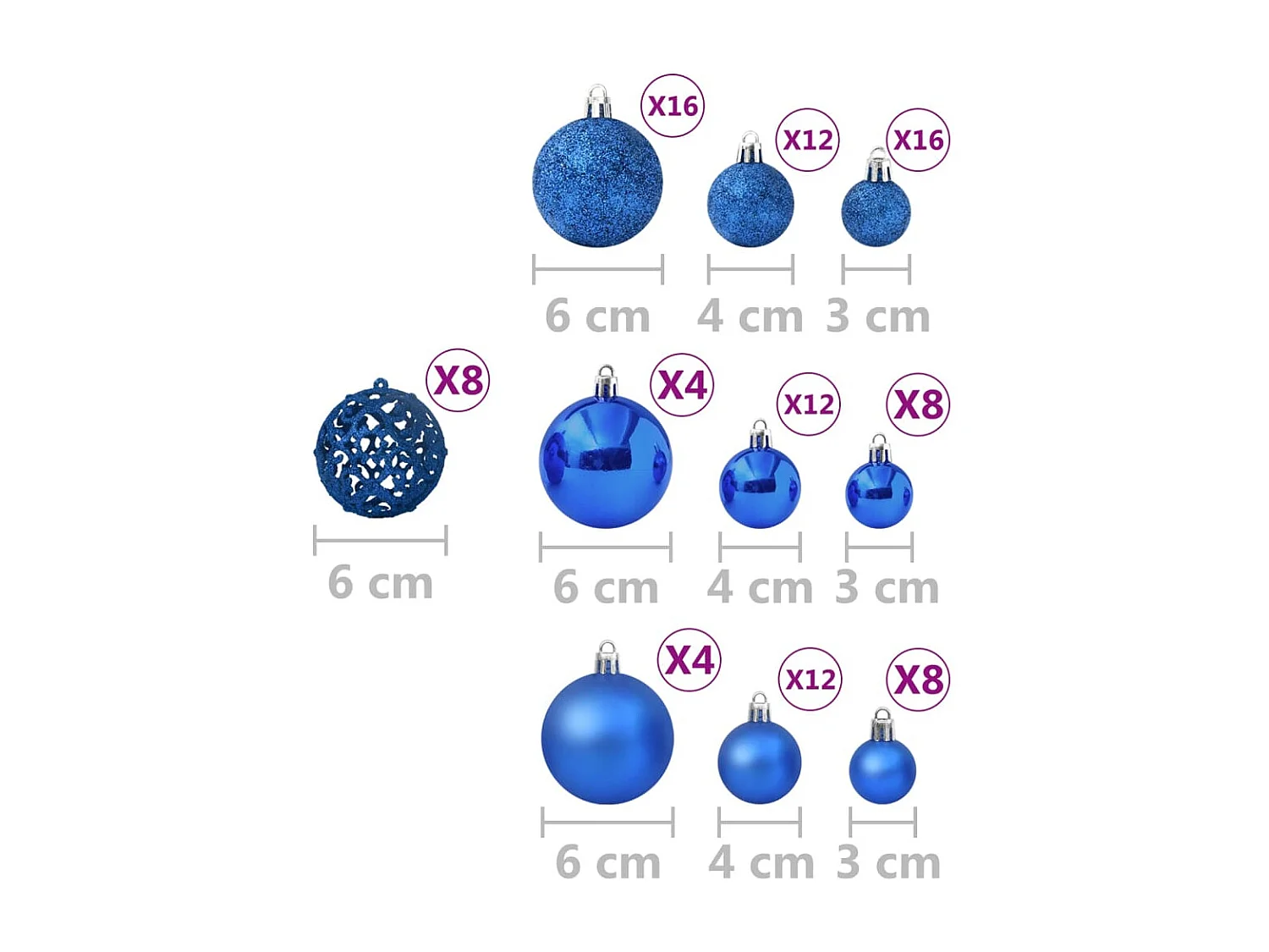 Ensemble de boules de Noël 100 pcs Bleu