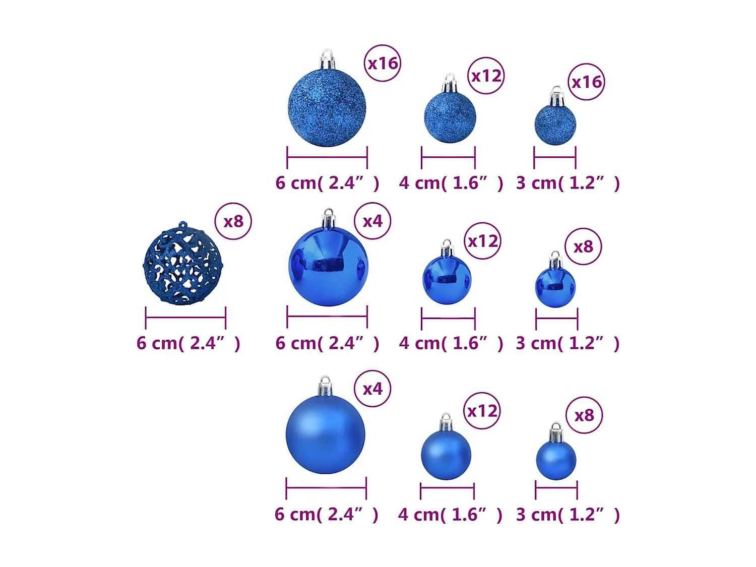 Ensemble de boules de Noël 100 pcs Bleu