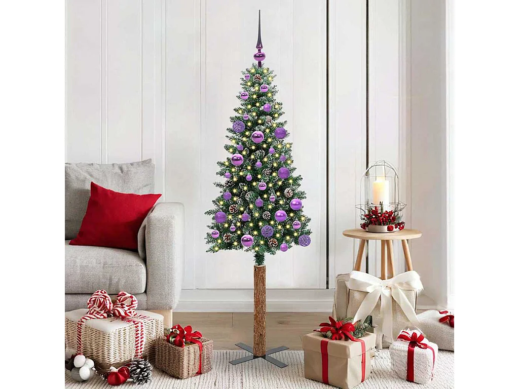 Albero di Natale sottile con 150 LED Verde e bianco 150 cm