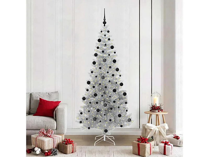 Sapin de Noël avec 300 LED avec support Argent 210 cm PET