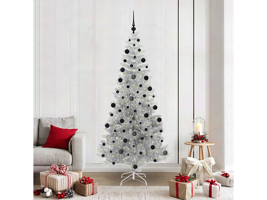 Sapin de Noël avec 300 LED avec support Argent 210 cm PET