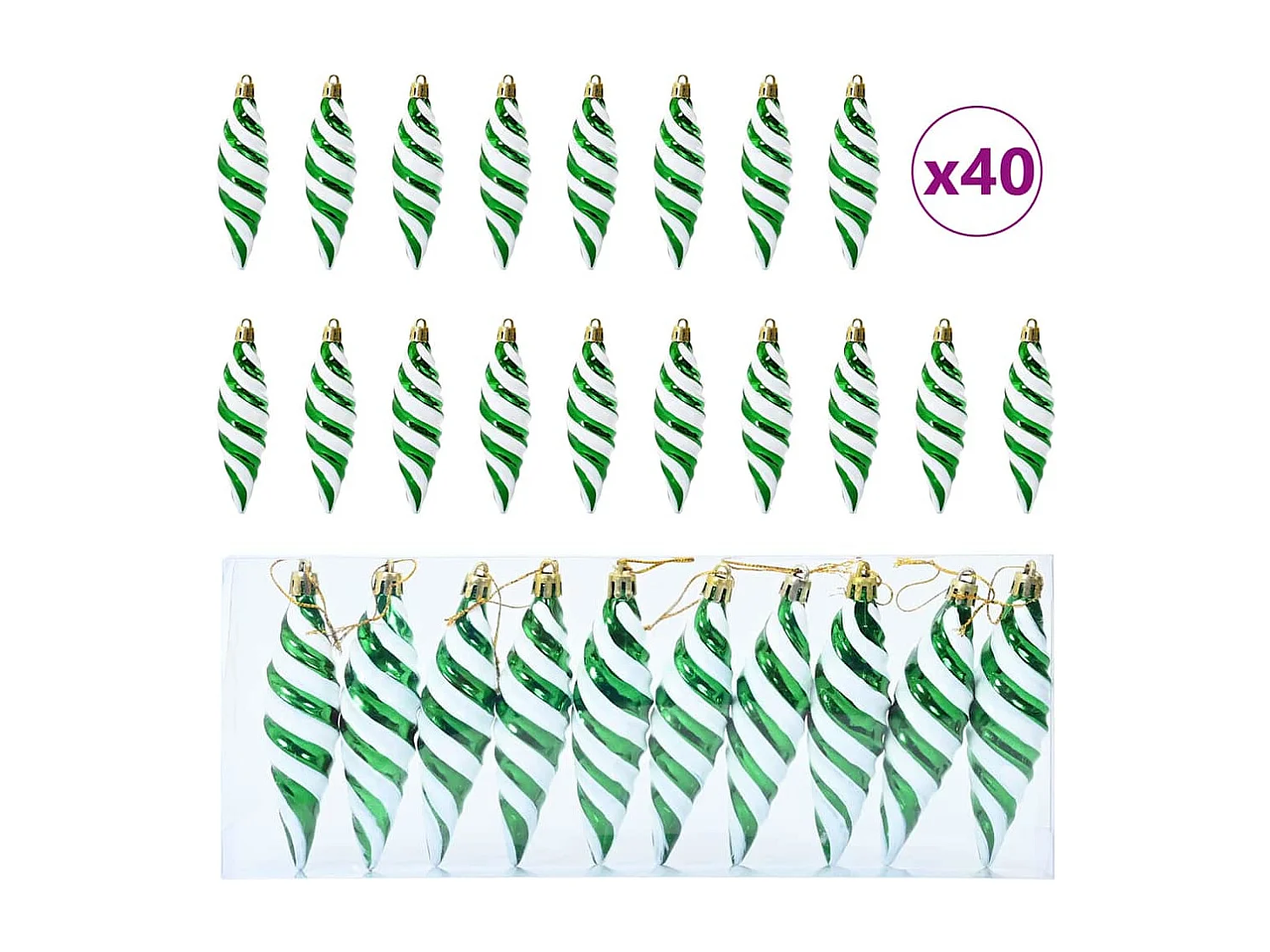 40 palline di Natale verdi a spirale