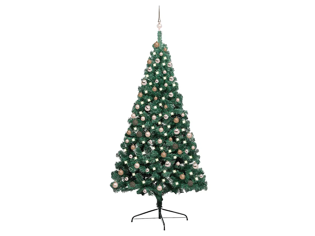 Albero di Natale artificiale preilluminato con palline verdi, 210 cm