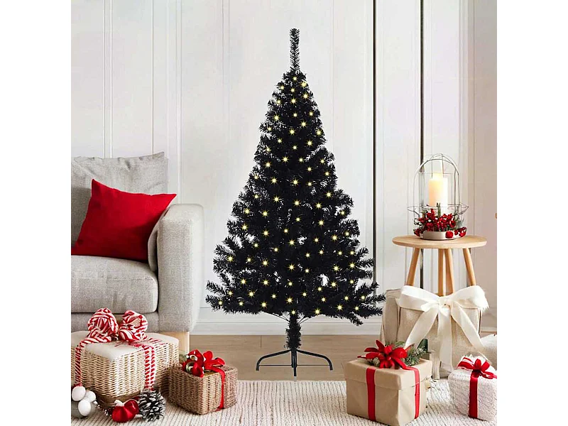 Voorverlichte kunstkerstboom zwart 120cm PVC