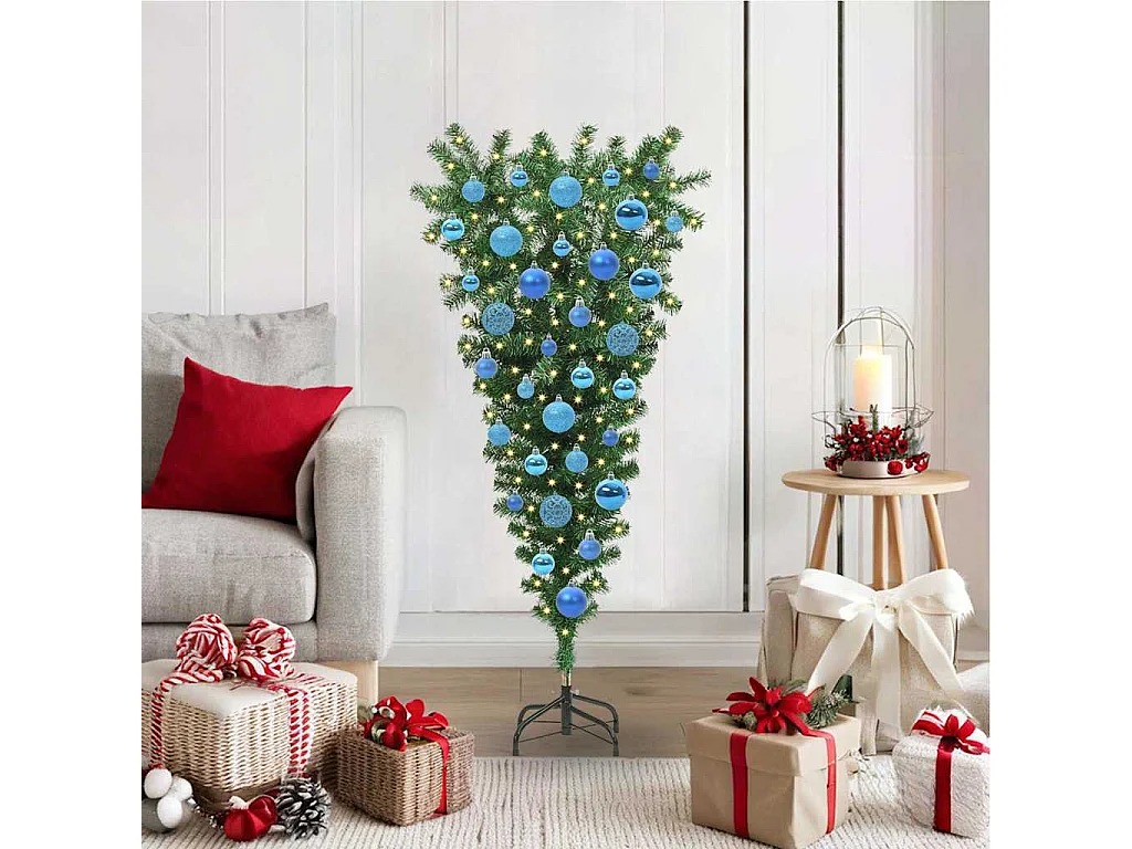Arbre de Noël artificiel pré-éclairé à l'envers avec ensemble de boules