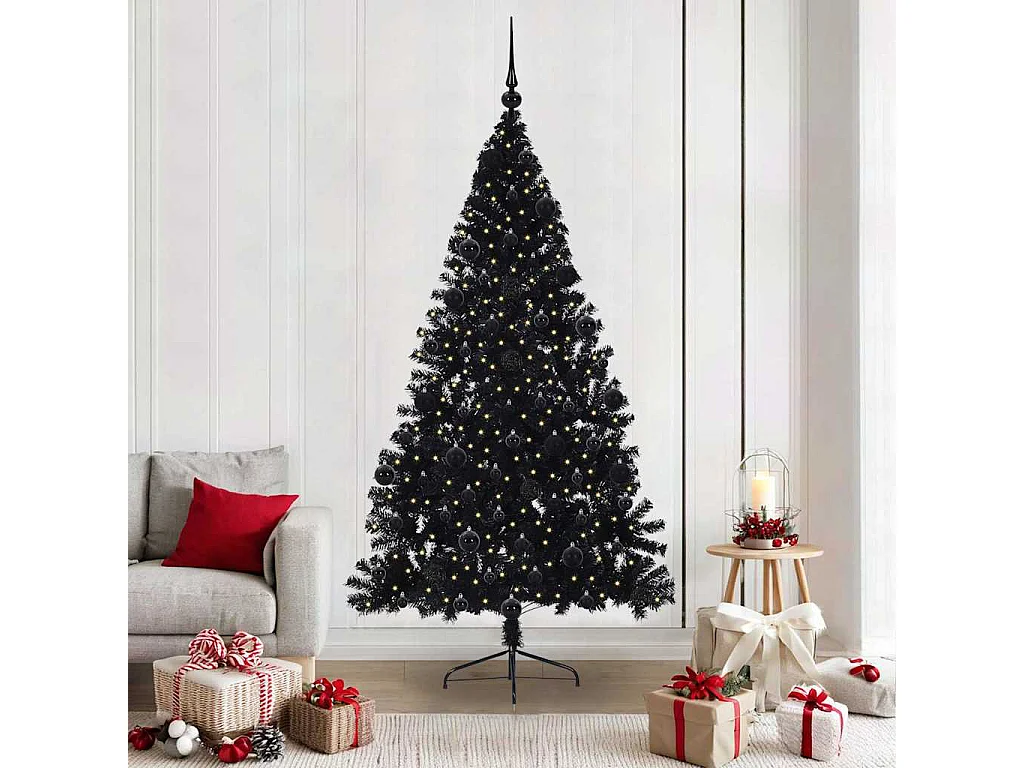 Künstlicher Weihnachtsbaum mit Beleuchtung, Schwarz, 210 cm, PVC