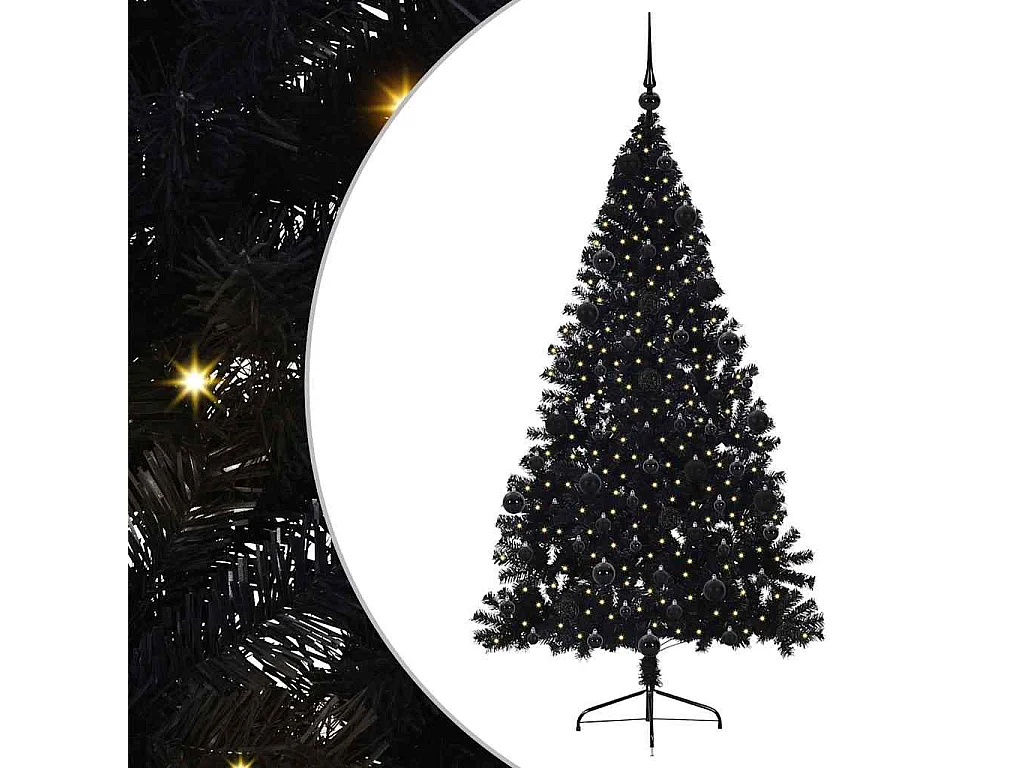 Sapin de Noël artificiel pré-éclairé Noir 210 cm PVC