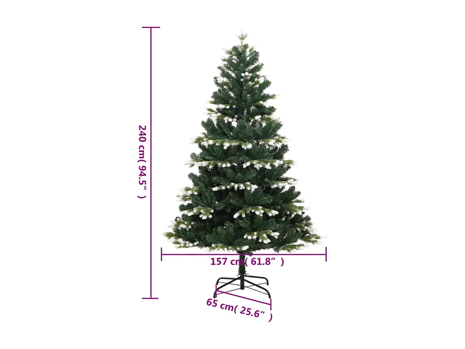 Kunstkerstboom met scharnieren en sneeuwvlokken, 240 cm