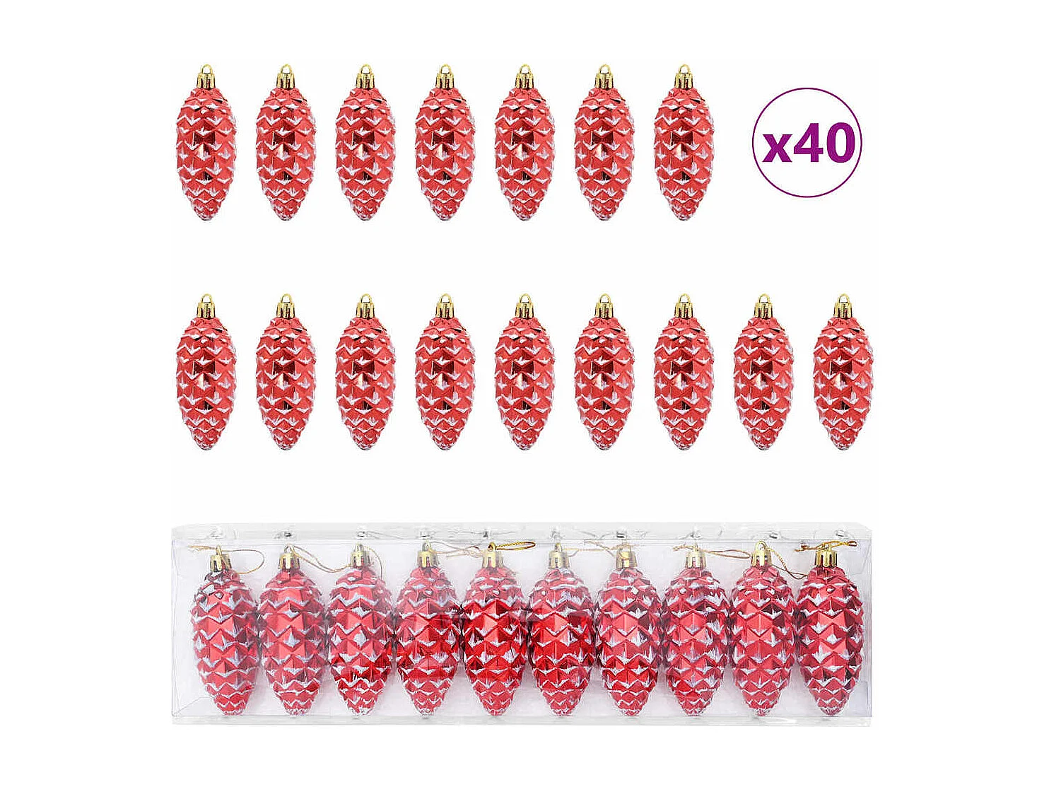 Boule de Pomme de Pin de Noël 40 pcs Rouge