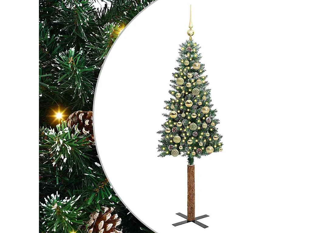 Albero di Natale sottile con 150 LED Verde e bianco 150 cm