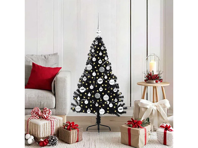 Sapin de Noël artificiel pré-éclairé Noir 120 cm PVC