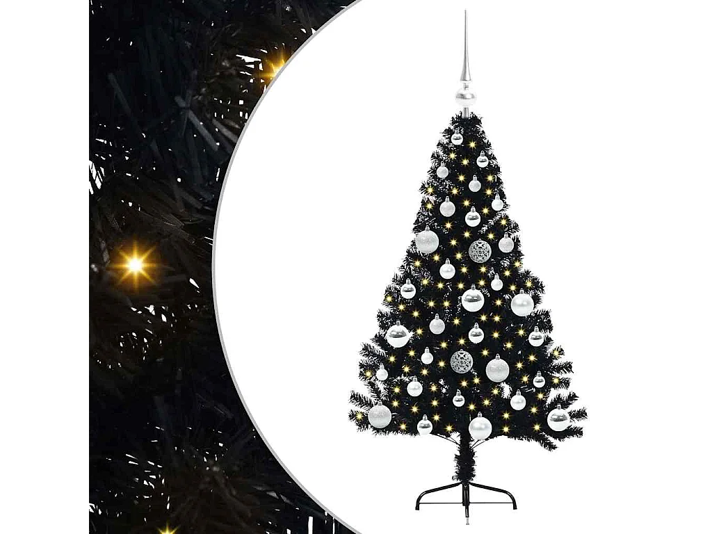 Sapin de Noël artificiel pré-éclairé Noir 120 cm PVC