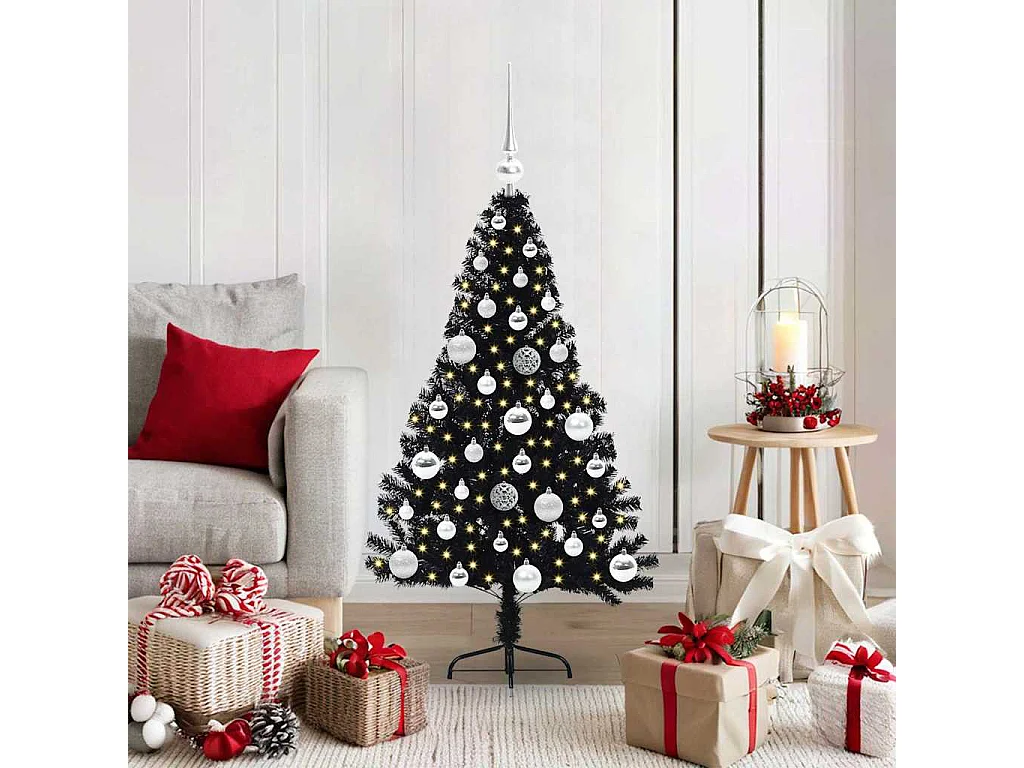 Sapin de Noël artificiel pré-éclairé Noir 120 cm PVC