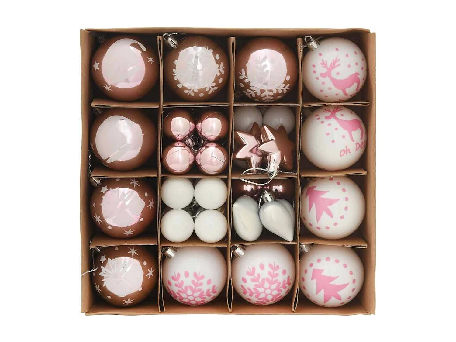 Ensemble de Boules de Noël 40 pcs Blanc et rose