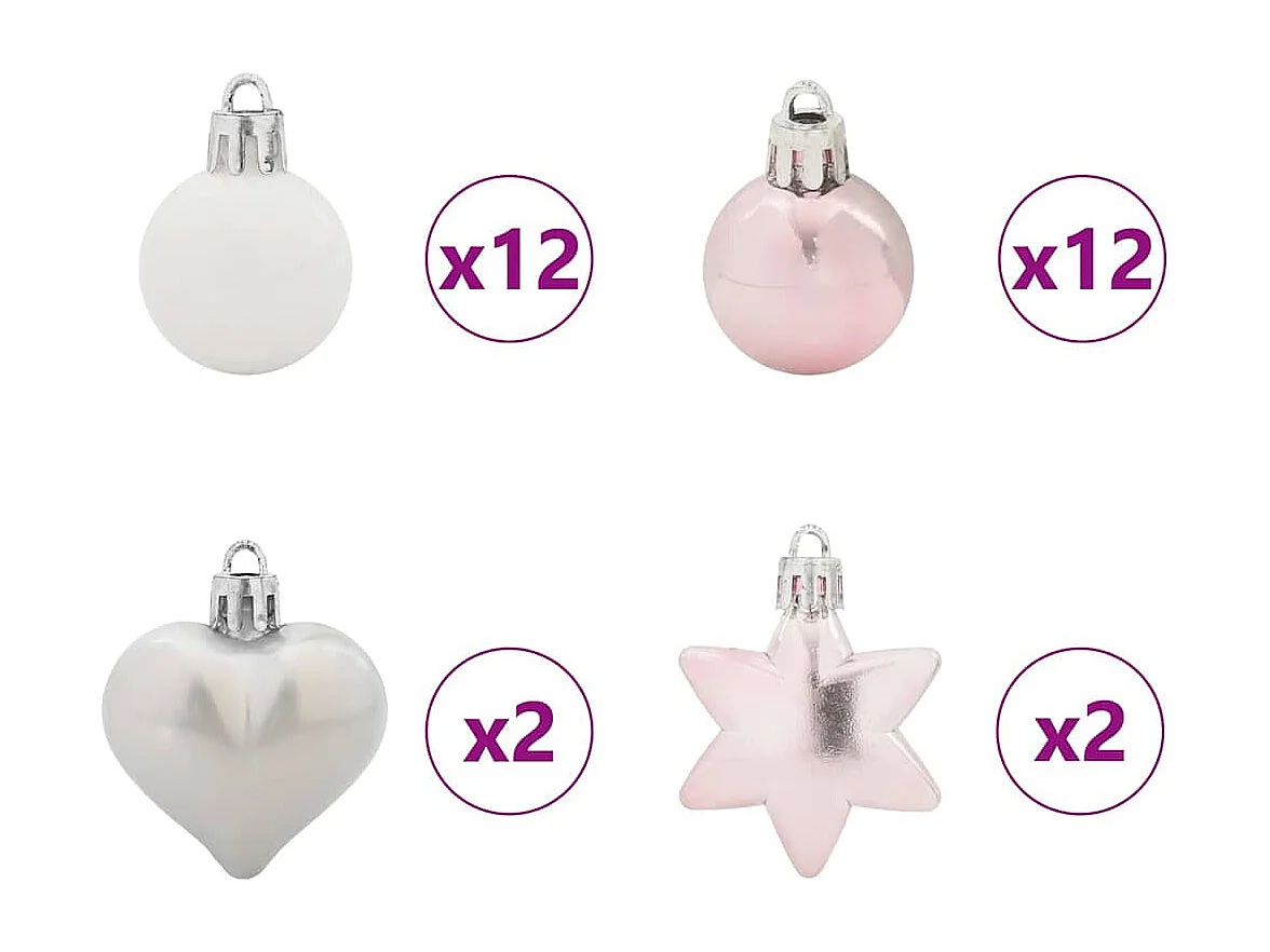 Ensemble de Boules de Noël 40 pcs Blanc et rose