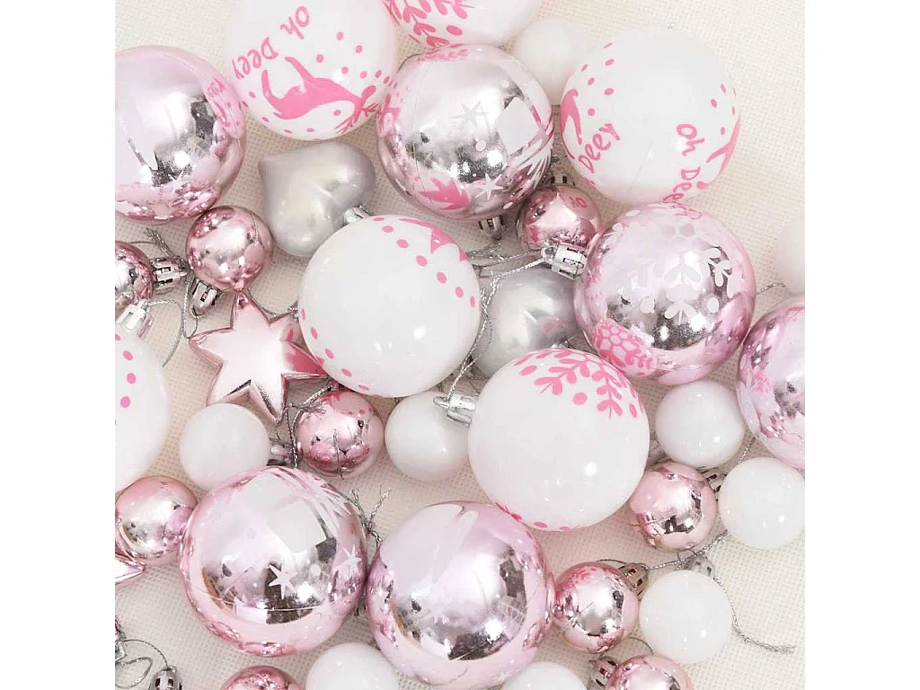 Ensemble de Boules de Noël 40 pcs Blanc et rose