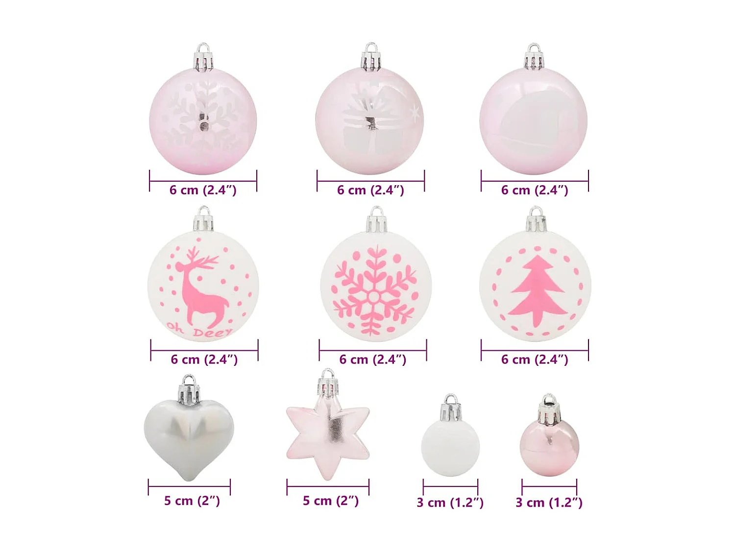 Ensemble de Boules de Noël 40 pcs Blanc et rose