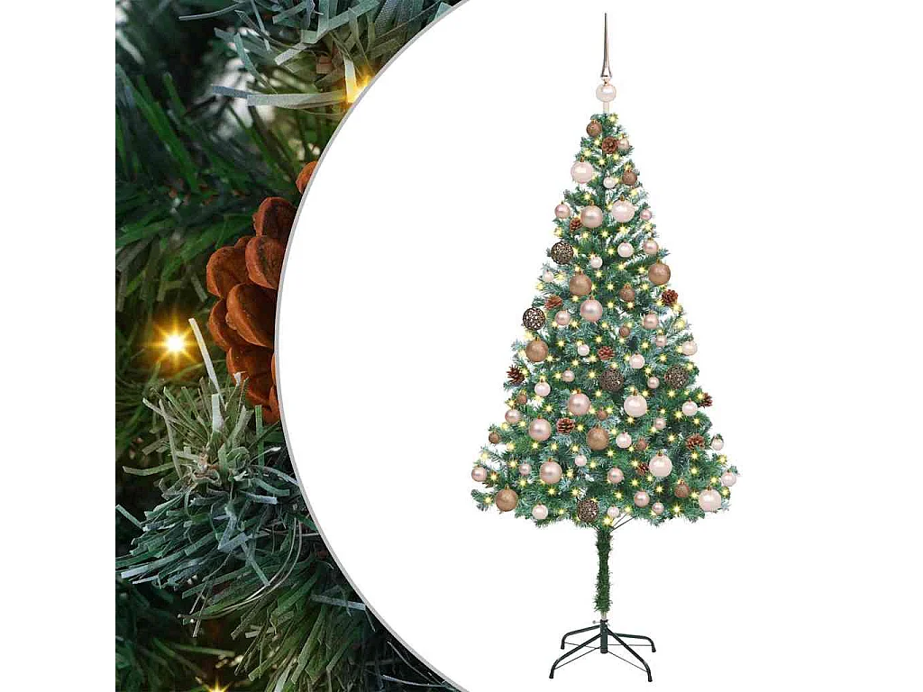 Künstlicher Weihnachtsbaum mit 300 LEDs Grün 180 cm PVC und Stahl