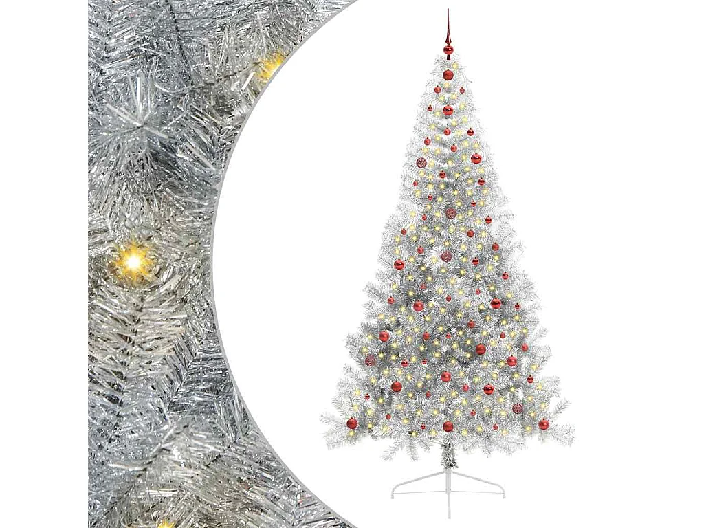 Sapin de Noël artificiel pré-éclairé Argent 240 cm PET
