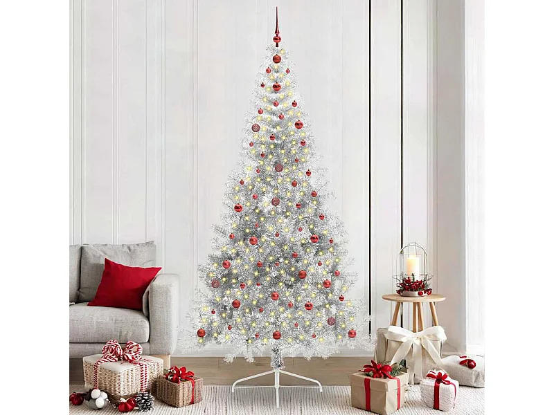 Voorverlichte kunstkerstboom zilver 240cm PET