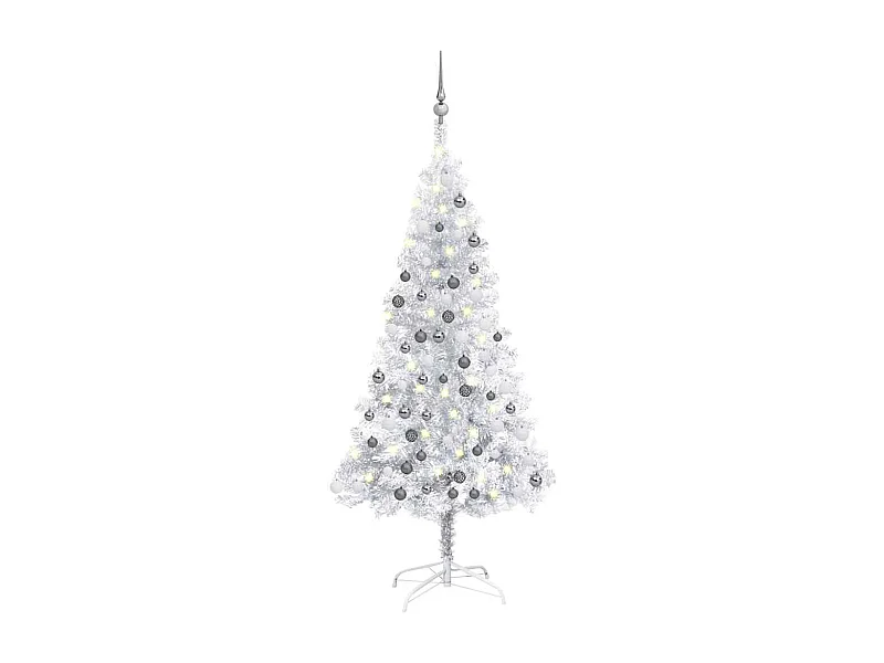 Arbre de Noël artificiel pré-éclairé/boules argenté 150 cm PET