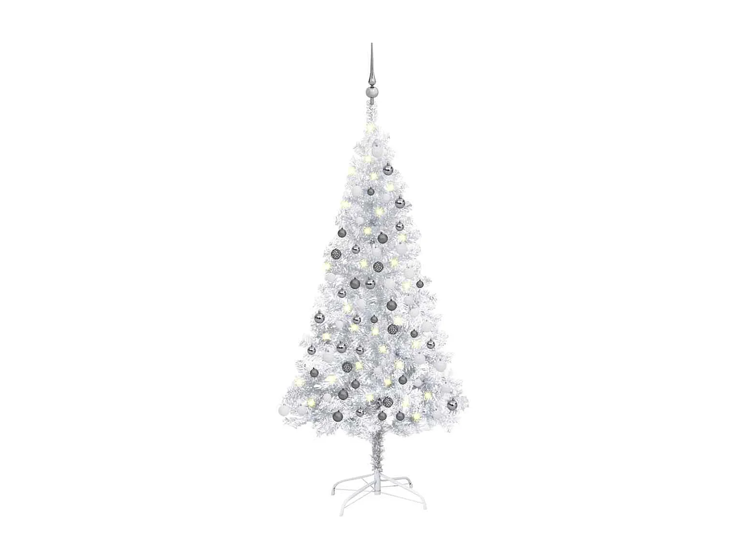 Arbre de Noël artificiel pré-éclairé/boules argenté 150 cm PET