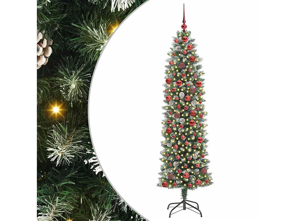 Arbre de Noël artificiel slim avec 300 LED Vert et blanc 180 cm